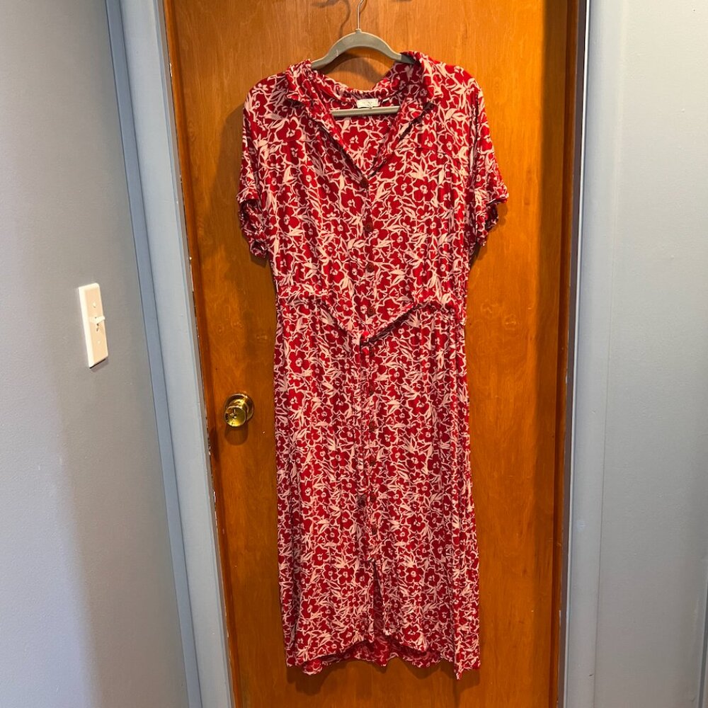 Fat Face UK Red Floral Button-Down Midi Dress - Size US 14